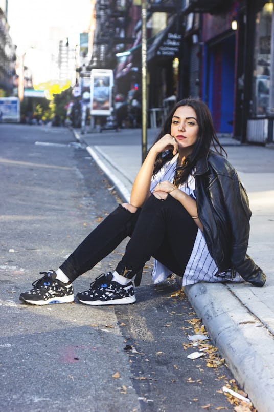 Kelly Shami wearing Ventilator Suede sneakers in black