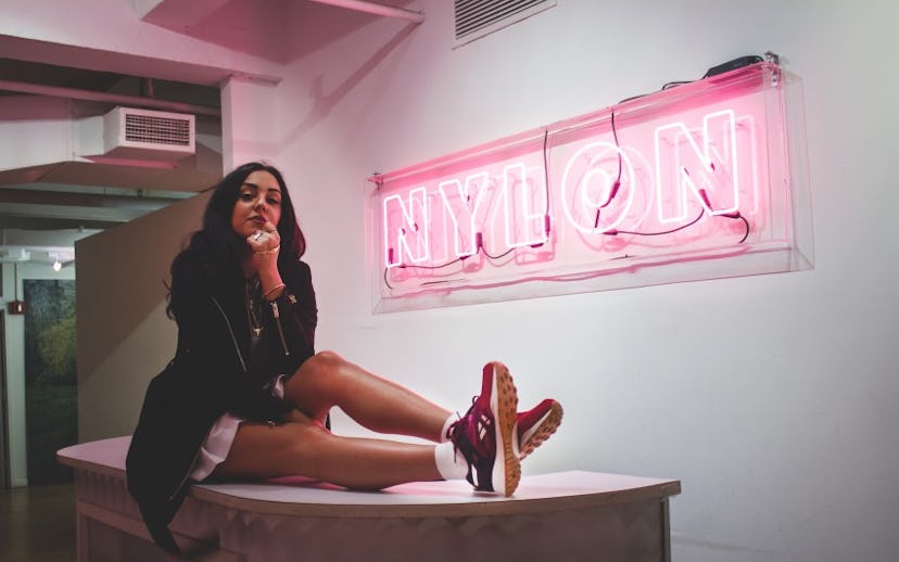 Kelly Shami wearing Reebok Classics Ventilator sneakers in Rebel Berry.