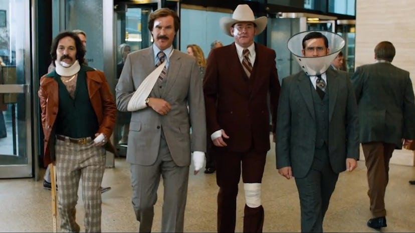Paul Rudd, Will Ferrell, Steve Carell, and David Koechner in the "Anchorman 2" movie