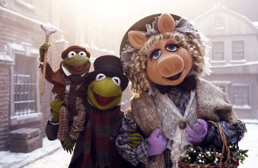 Miss Piggy and two Kermit the Frogs in the "The Muppets Christmas Carol" movie