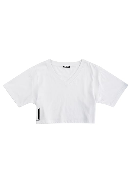 White crop top t-shirt from the Cara Delevingne's DKNY capsule collection