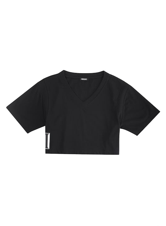 Black crop top t-shirt from the Cara Delevingne's DKNY capsule collection