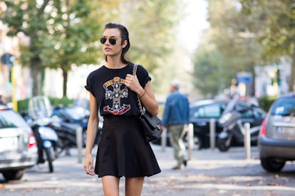 Ronja Furrer showing off an edgy look with slicked back hair and dark sunglasses by photographer Mic...