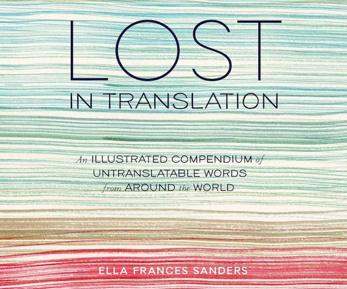 Front cover of "Lost in Translation" book with red, brown, blue, and green lines