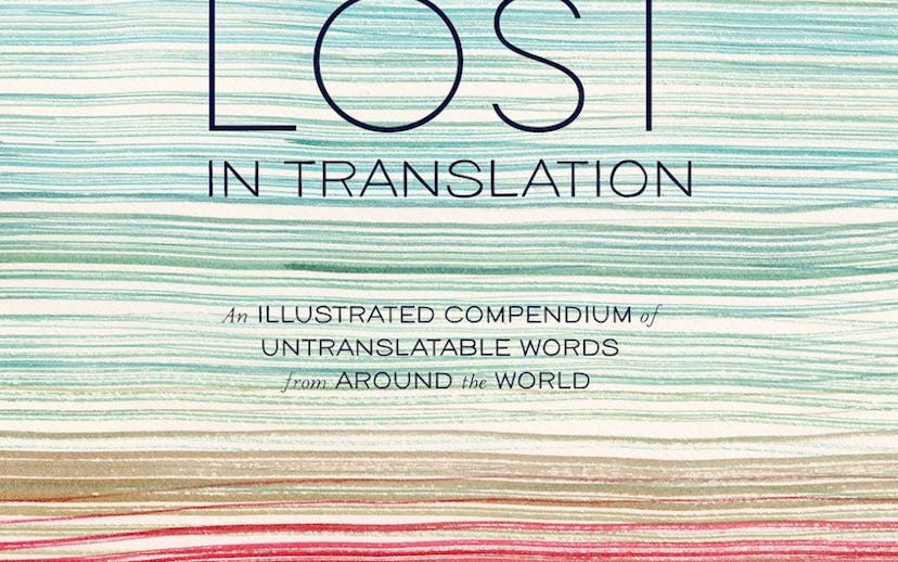 Front cover of "Lost in Translation" book with red, brown, blue, and green lines