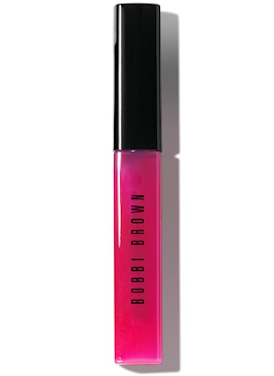 A pink bottle with a black lid of Bobbi Brown Sheer Color Lip Gloss