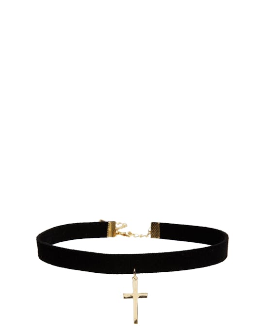 Black Asos choker necklace with a golden cross