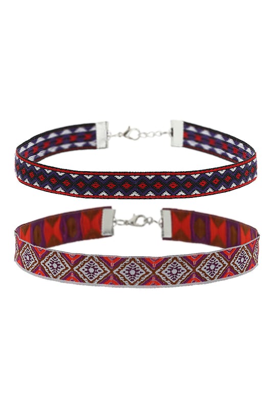 A set of two Topshop diamond pattern woven fabric chokers 