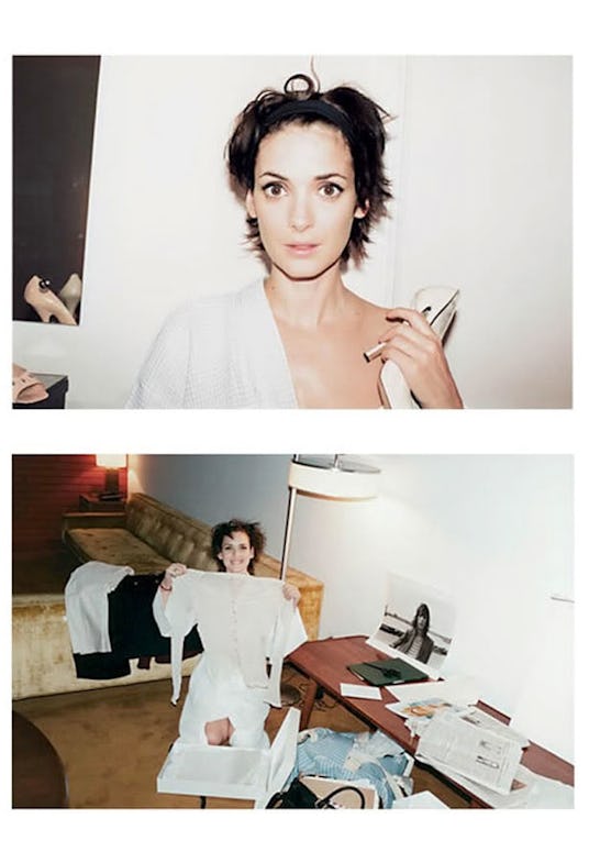 Winona Ryder wearing Marc Jacobs Spring/Summer 2003 collection of white clothes and heels