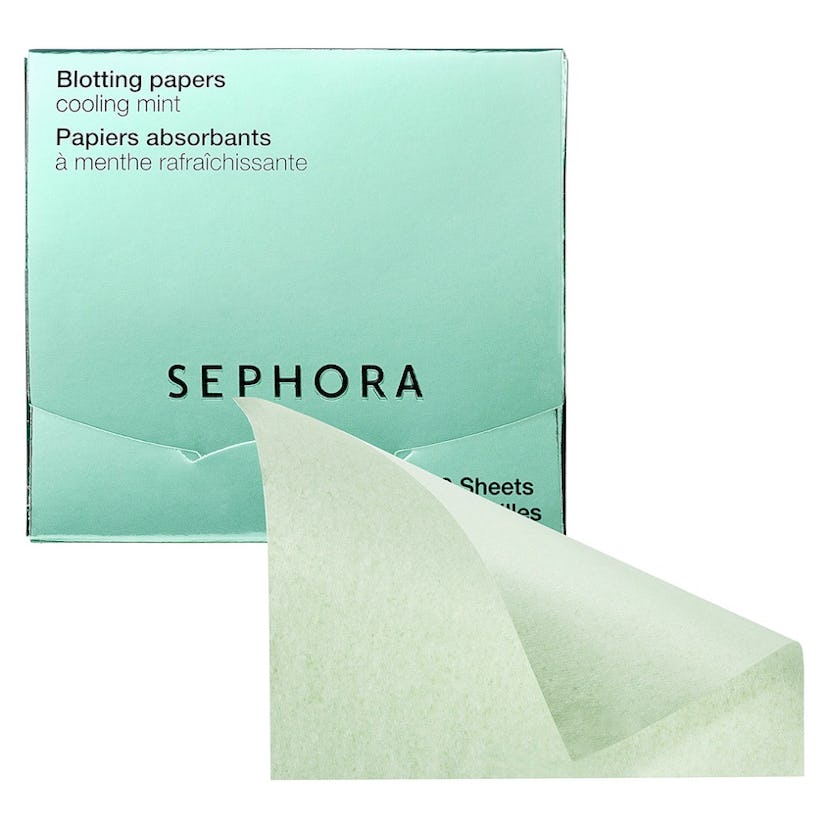 A mint green packaging of the Sephora Collection green cooling mint blotting papers
