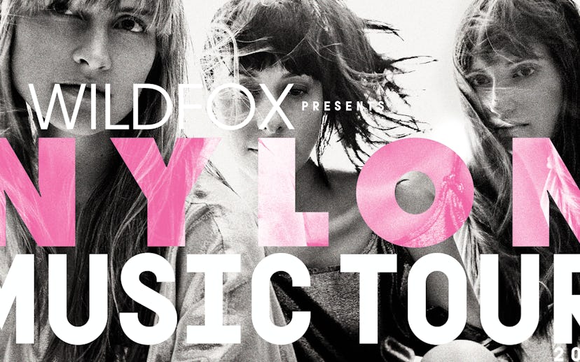 Three women in a black and white photo for the Nylon Music Tour 2014