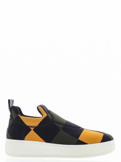 Checkered black, olive, and orange slip-on Celine Show sneaker 