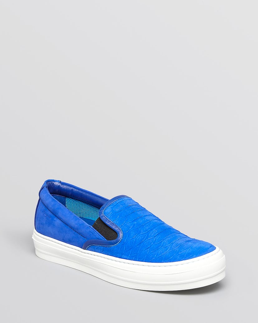Bright blue Salvatore Ferragamo Slip ON sneaker with white soles