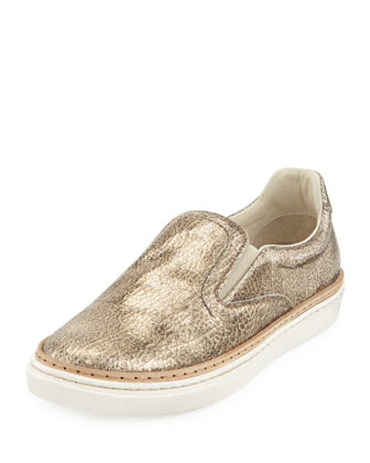 Metallic gold Maison Martin Margiela slip-on sneaker with off-white soles