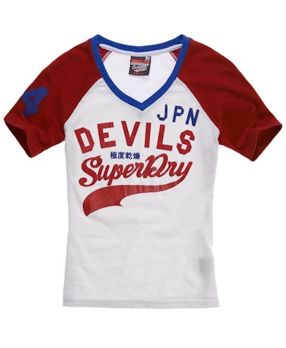 White Superdry Tee with red short sleeves