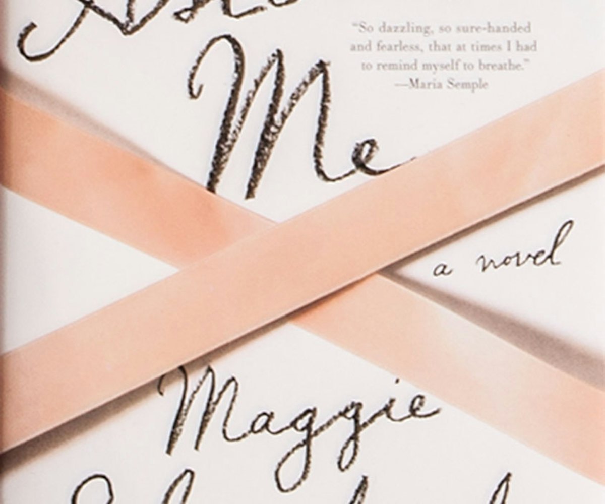The cover of Maggie Shipstead's novel Astonish me in white with a with two crossed baby pink stripes...