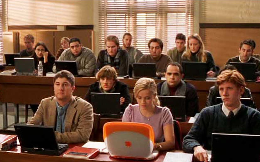 A scene from 'Legally Blonde' with Reese Whitherspoon attending a class at university