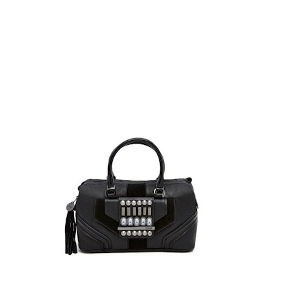 Black leather bag with silver detailing from Guess