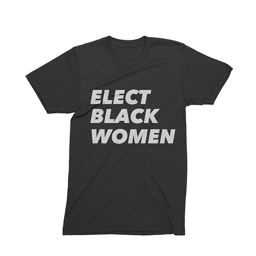 A black Rabble and Rouse t-shirt with "Elect Black Women" on it 