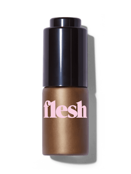 Flesh Beauty's Ripe Flesh Glisten Drops in transparent packaging with a black lid and pink writing 