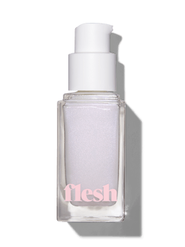 Flesh Beauty's Fresh Flesh Illuminating primer with a white lid and "flesh" written in pink 
