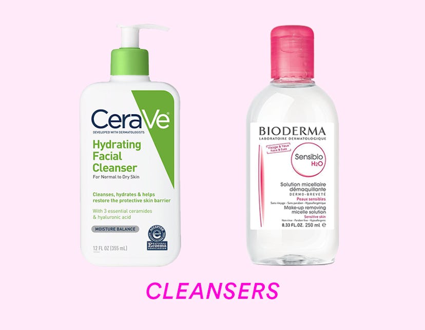 Bottles of Cerave Hydrating Cleanser and Bioderma Sensibio Micellar Water