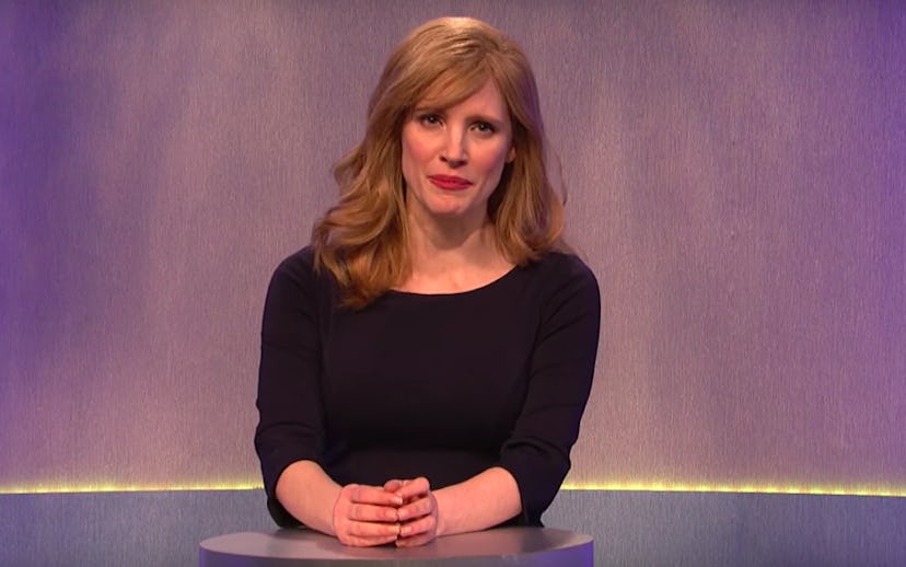 Jessica Chastain in a black dress on "SNL"