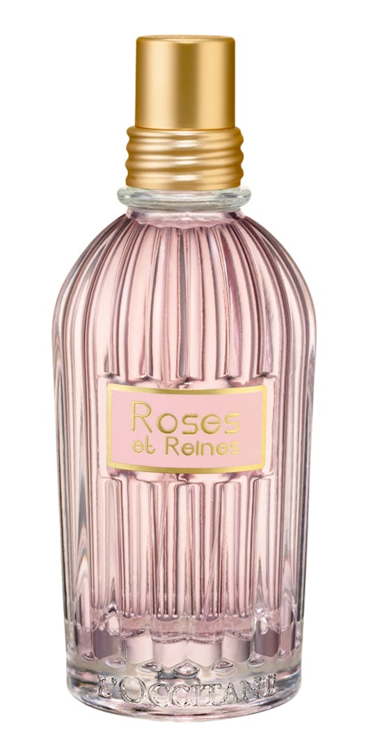 A rosy bottle of perfume called "Roses Et Reines" from L'Occitane.