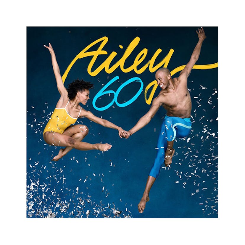 The Ailey 60 cover with a man and woman dancing and jumping