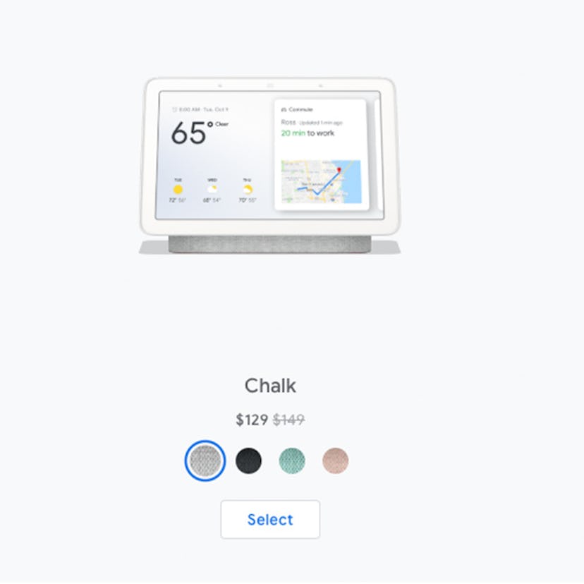 Google Home Hub with a chalk select option that costs 129 dollars