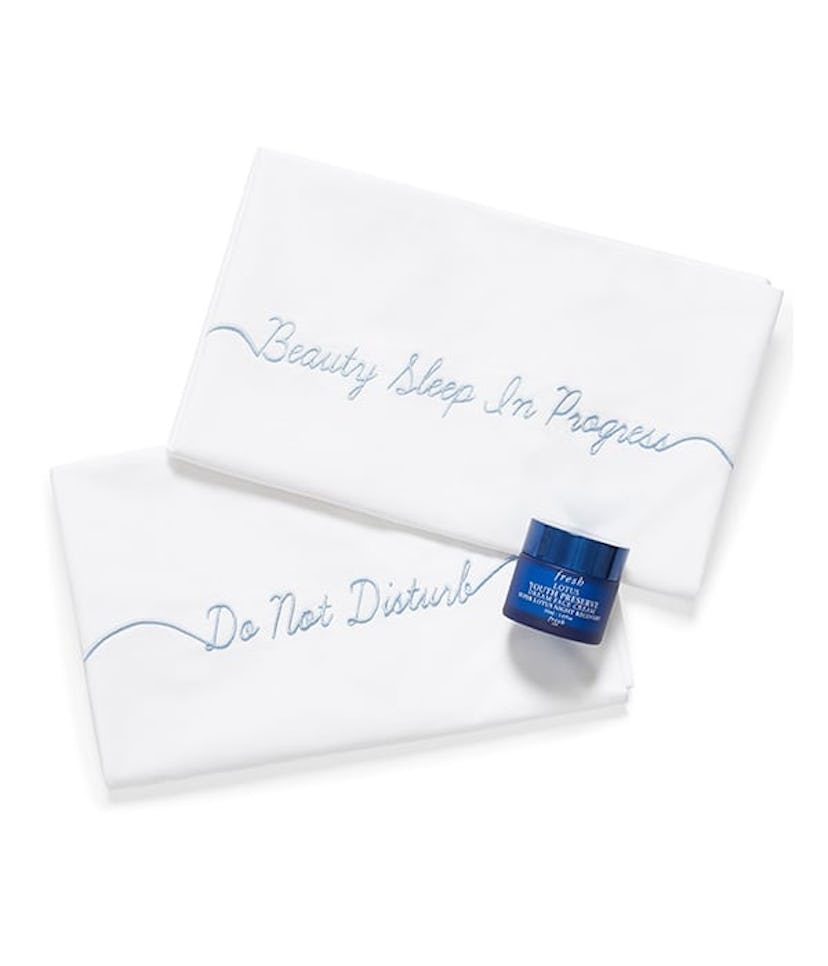 Fresh x Brooklinen's Sleep Box with embroidered luxe pillowcases and a "Dream" night cream