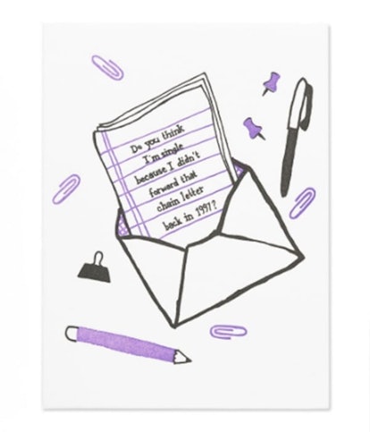 Paper Rebel's Chain Letter Friendship card with a purple pencil and a black pencil on both sides 