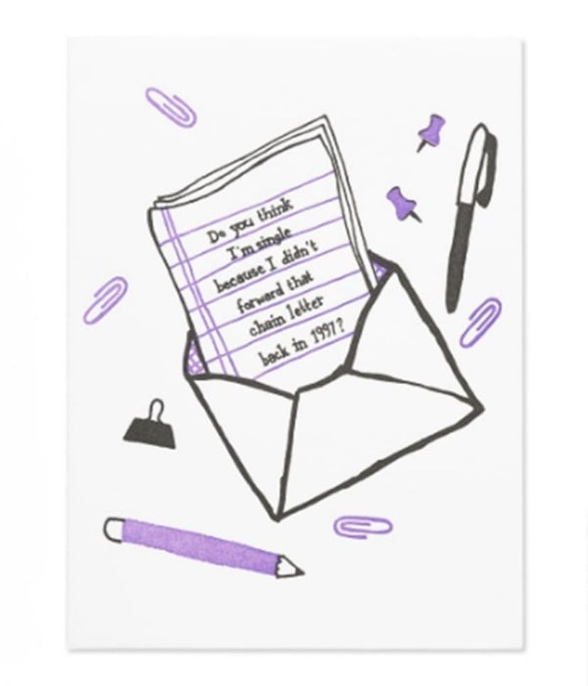 Paper Rebel's Chain Letter Friendship card with a purple pencil and a black pencil on both sides 