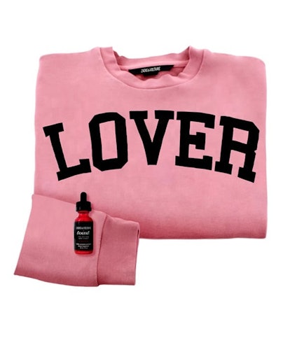 Zadig & Voltaire x Toast's MG CBD oil and "Lover" sweatshirt in pink with black letters 