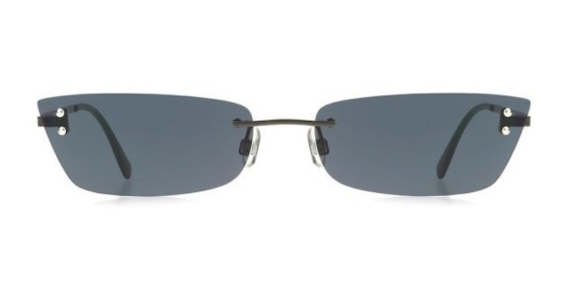 A grey, thin pair of sunglasses without front frames, called "Mr. Robinson", from Kat Graham's eyewe...