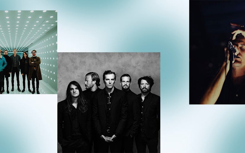Collage of inserts from music videos of the rock band The Maine and their members