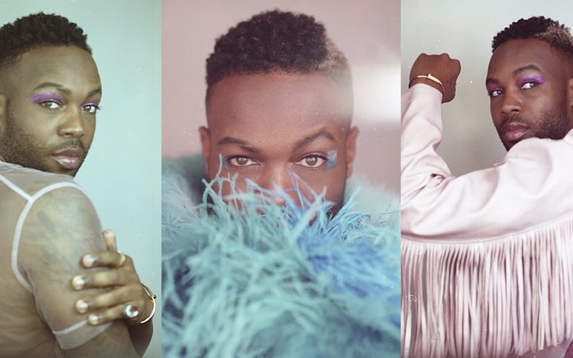 Collage of three photos of Todrick Hall posing