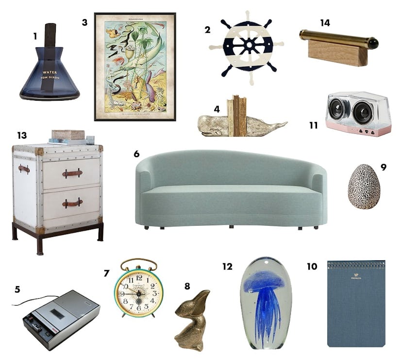 An assortment of 14 different household objects from The Life Aquatic on a white background