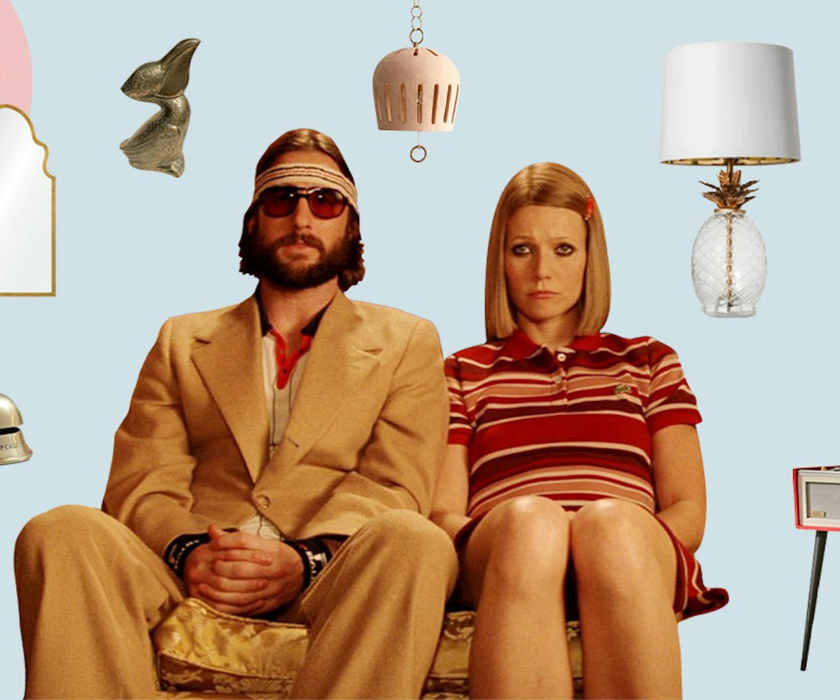 Edit of the leads from the movie The Royal Tenenbaums with different household objects around them