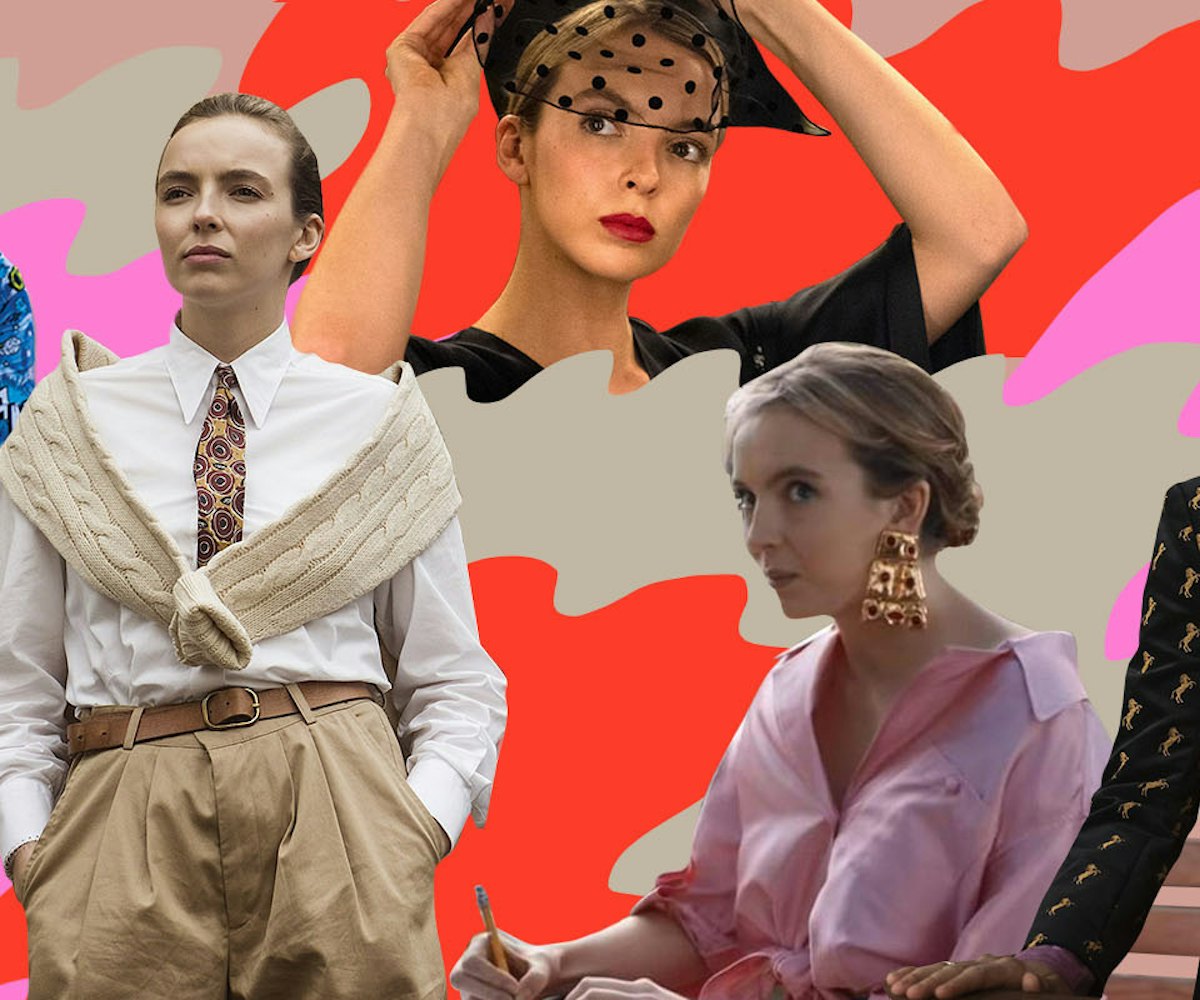 Collage of three Jodie Comer’s pictures in her role of villain in Killing Eve.