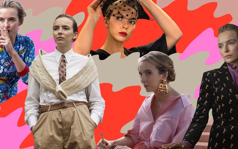 Collage of three Jodie Comer’s pictures in her role of a villain in Killing Eve