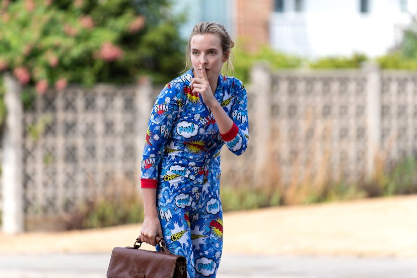 Jodie Comer wearing pajamas in a scene of Killing Eve