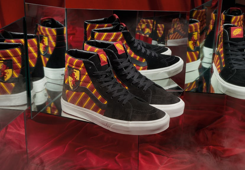 A pair of Vans shoes designed in Gryffindor style - red, yellow and black
