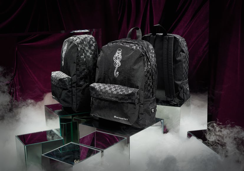 Death Eaters Vans' Old School Backpack in black with a snake on it 