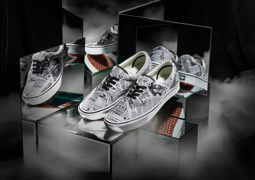 A pair of Vans shoes designed in Daily Propeth's style a wizarding newspaper from the Harry Potter, ...