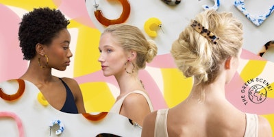Models wearing resin hair clips and earrings.