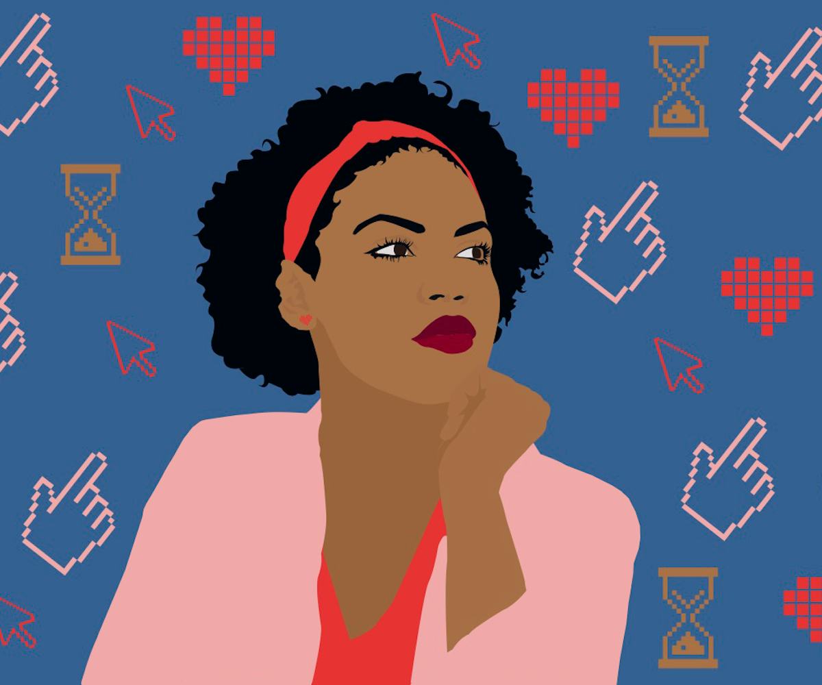 An illustration of a black-haired lady with a pink hairband