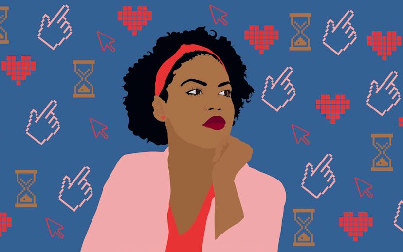 An illustration of a black-haired lady with a pink hairband