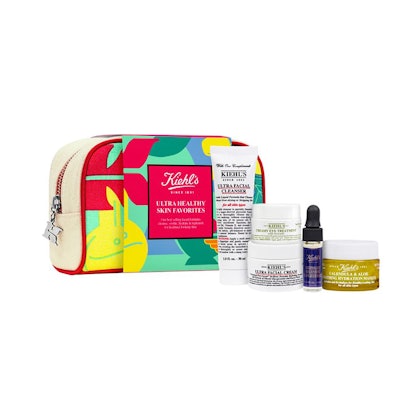 The Kiehl's Ultra Healthy Skin Favorites set and a makeup bag 