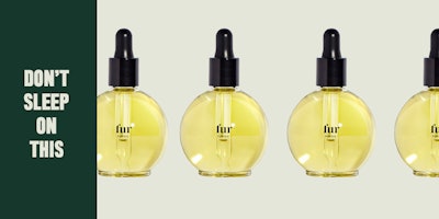 Four bottles of Fur Oil hair oil by Fur next to text that says "Don't sleep on this"
